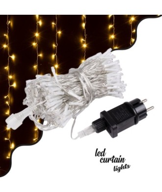 85826 Διακοσμητική Κουρτίνα 3 x 3 Μέτρα με Controller 8 Προγραμμάτων Εναλλαγών Φωτισμού - Επεκτεινόμενη 300 LED 3.6W AC 230V με Διάφανο Καλώδιο & Πρίζα Schuko Αδιάβροχη IP44 Θερμό Λευκό 2700K Μ3 x Υ3m